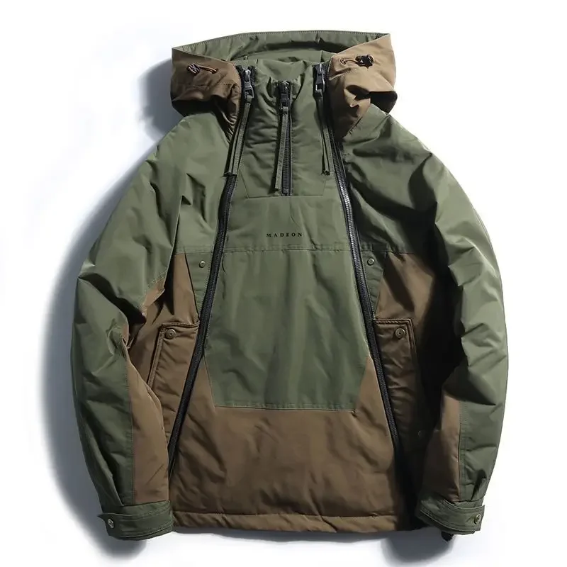 Luxury Brand Double Zipper Down Jacket Men Winter Warm White Duck Down Coat Bomber Windproof Outdoor Windbreaker Hooded Military