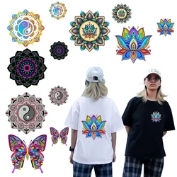 Fashionable Women's Yoga Print DIY Decorative Tops Iron On Patches Mandala Flower Combo Size Vinyl Washable Stickers