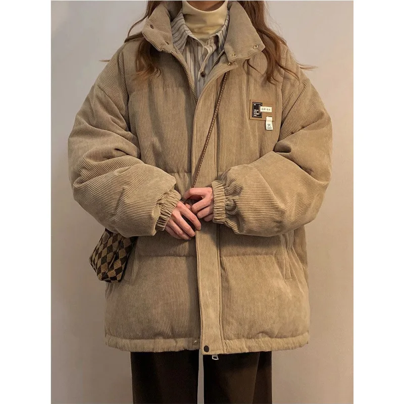 Corduroy Cotton Jacket Men's and Women's Winter Thickened French Cotton Jacket High Sense Loose Casual