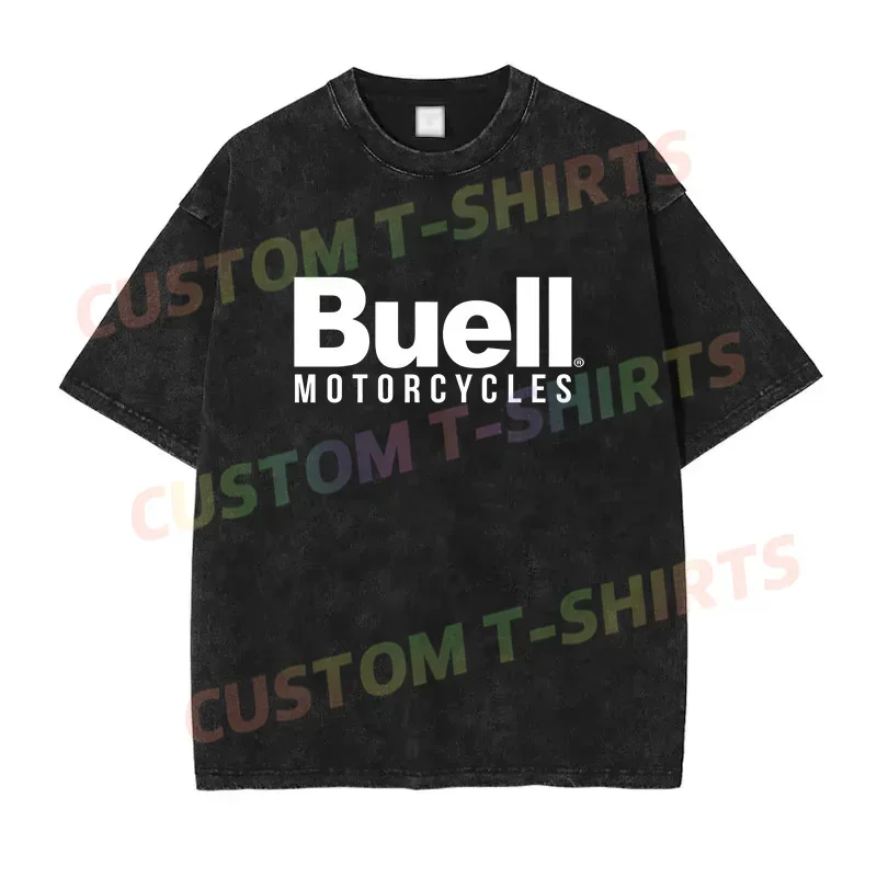 

2024 Summer Vintage Cotton Washed Fiercely Independent Buell Motorcycles T-Shirt Loose T Shirts Men Y2K Hip Hop Top Tee