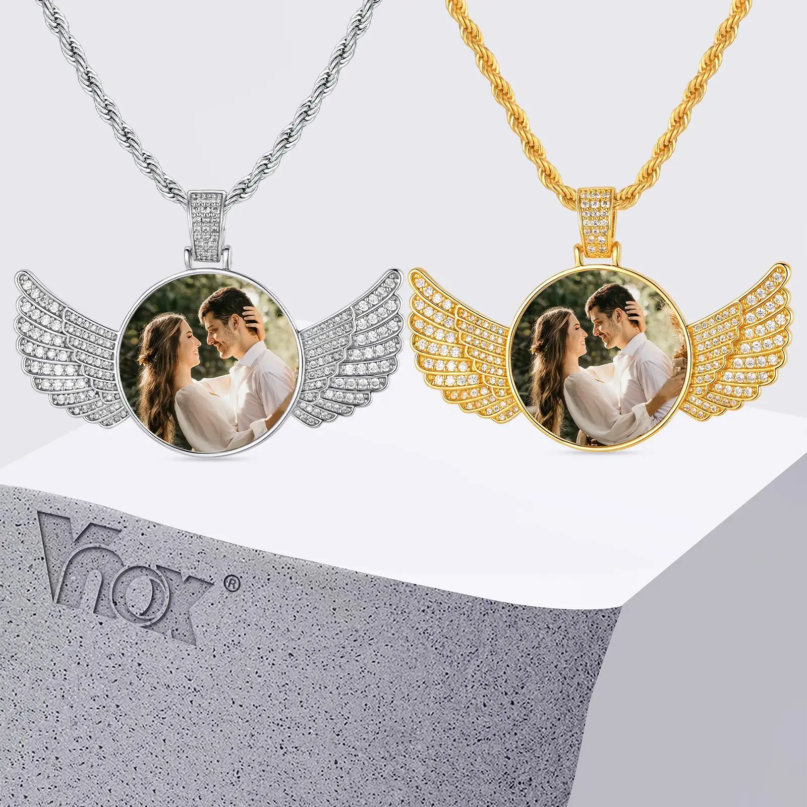

Vnox Custom Photo Wings Pendant Necklace for Men Boys, Copper Zircon Wing Charm, Personalized Picture Necklace, Anniversary Gift