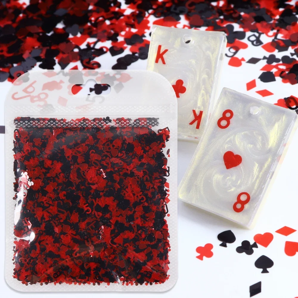 10 g/bag Poker Resin Sequins Epoxy Resin Mold Filler Mixed Playing Cards Shape Black Red Paillettes Pendant Crafts DIY Materials