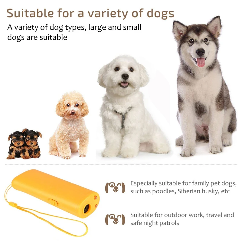 1Pcs 3 In 1 Dog Repeller Device LED Ultrasonic Dog Training Repellents Anti Barking Device with Flash Light Outdoor Portable