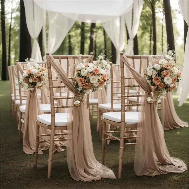 10/50Pcs 20x270cm Sage Green Chiffon Chair Sashes Banquet Chair Covers Ribbon Wedding Party Aisle Chair Decoration