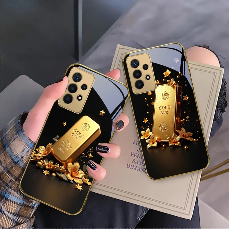 Exquisite Crown Gold Bar For Samsung A16 A15 A14 A13 A12 A26 A25 A23 A22 A21s A36 A35 A34 A33 A32 A31 A52 glass phone case