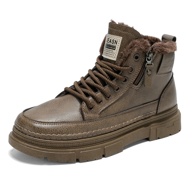겨울 남성용 플러시 따뜻하고 따뜻한 하이탑 부츠, 캐주얼 작업복 신발, 일상 착용에 적합한 편안한 하이탑 신발