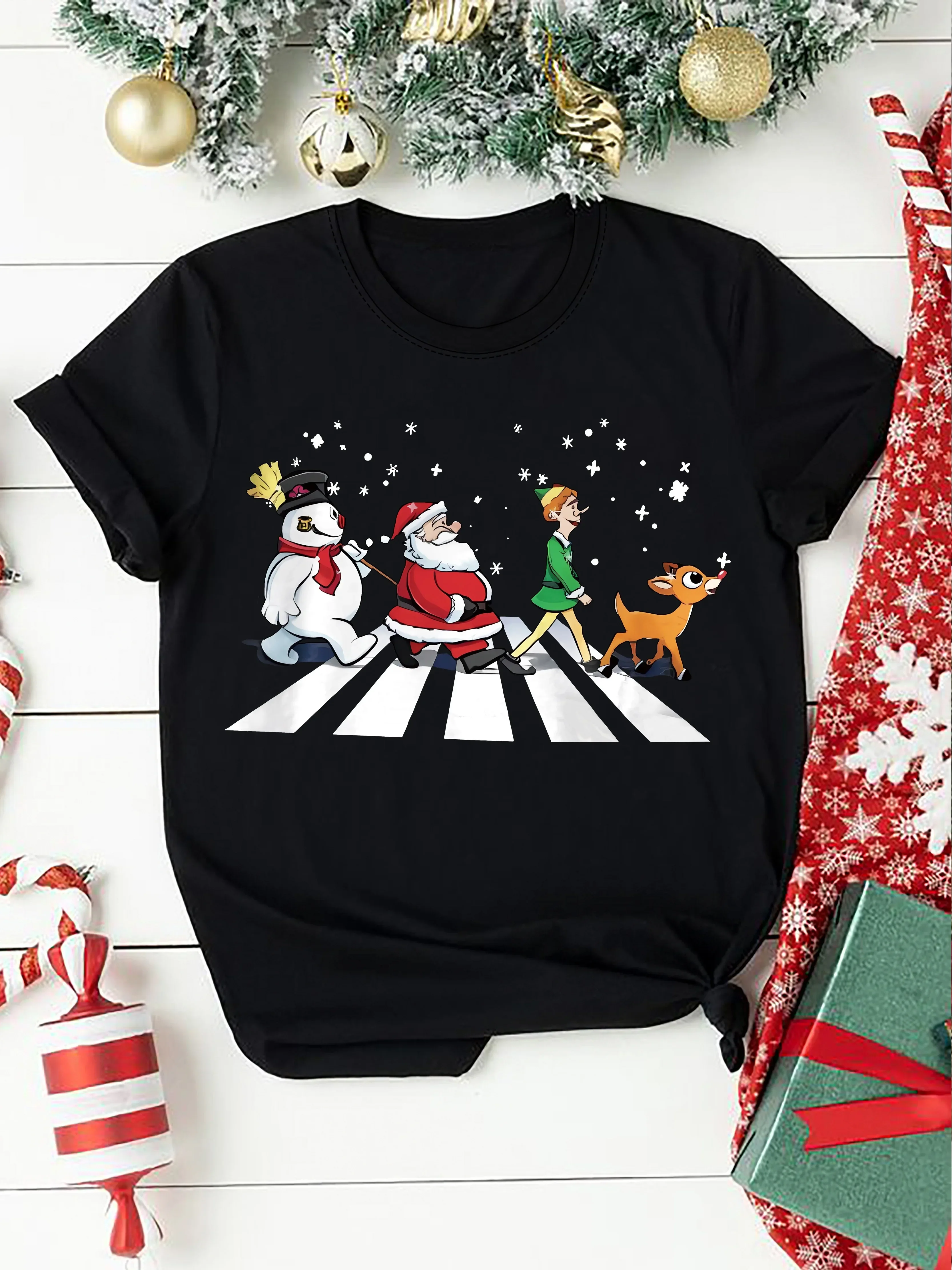 

Christmas Graphic Print Casual Short Sleeve Crew Neck Women's Clothing Tree Shirts Happy New Year Harajuku Short Sleeve Casual