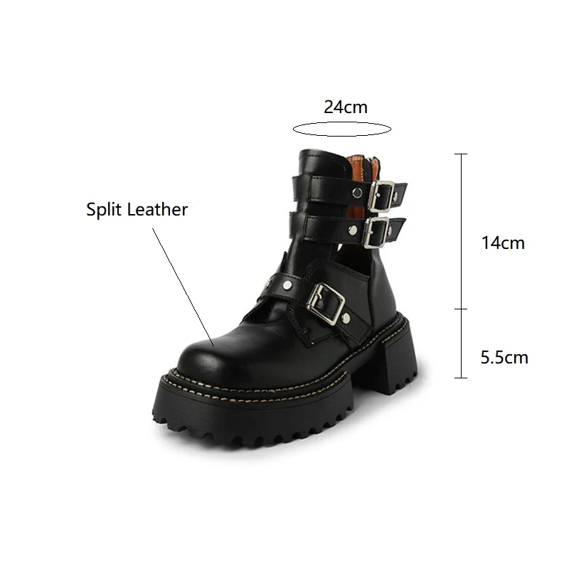 New Autumn/winter Women Boot Round Toe Platform Shoes Split Leather Fashion Belt Buckle Boots Short Boots for Women Handmade