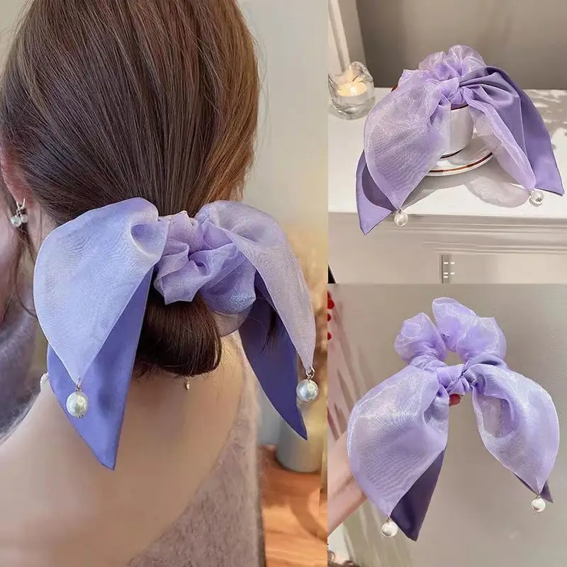 New Fashion Print Bow Scrunchies Hair Ribbon For Women Elastic Hair Band Girls Horsetail Hair Ties Hair Studant Accessories