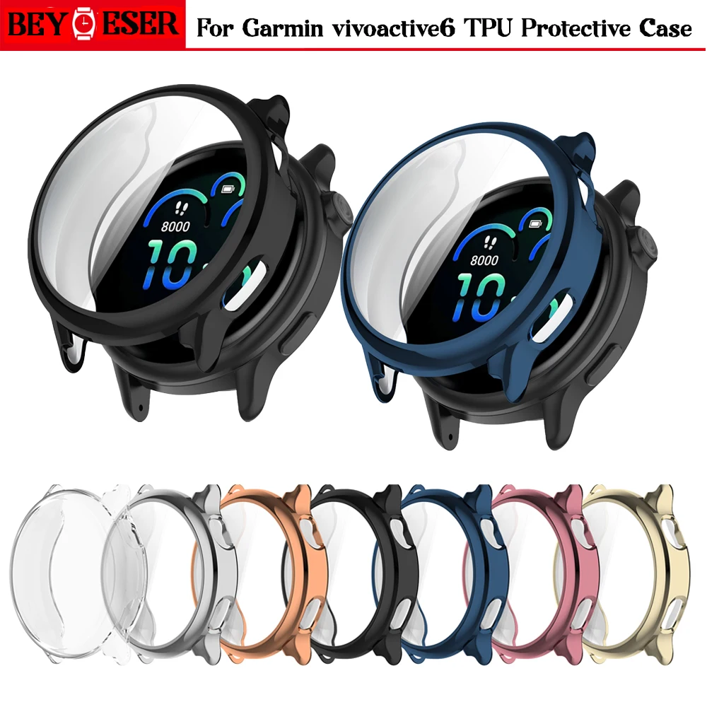 

Soft Silicone Plating TPU Watch Case For Garmin Vivoactive 6 SmartWatch Full Cover Protective Screen Film Protector Bumper Shell