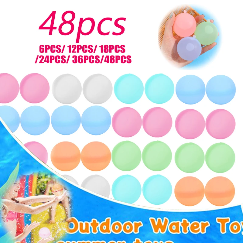 48pcs Reusable Water Balloons Toys Quick Fill Sealing Water Balloon for Summer Games Adults Outdoor Activities Toys Gifts