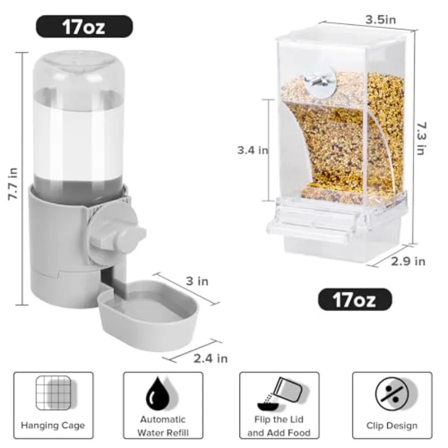 【Spot goods】No Mess Bird Feeder Water Dispenser Set Bird Feeder for Cage Cage Accessories for Cockatiels Finches Budgies and Ca view 3