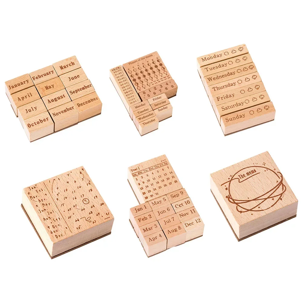 1 Set Wood Stamps Time Date Week Pattern For Handmade DIY Diary Scrapbooking Cards Embossing Craft Scrapbooking Supplies