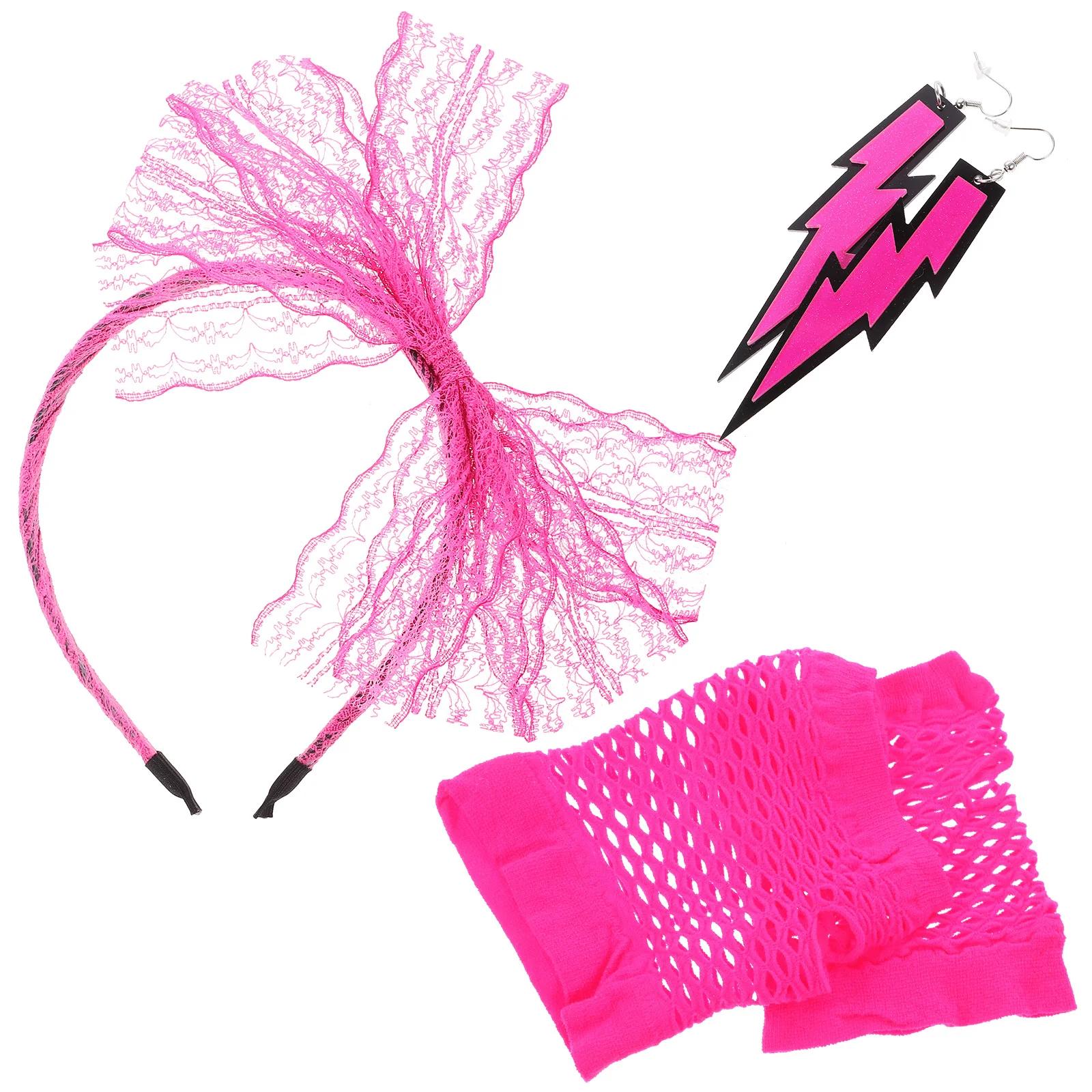 

Lace Headb Womens Lace Headb Earrings Fishnet Gloves 80s Party Costumes Retro Accessories Set Elastic Disco Halloween