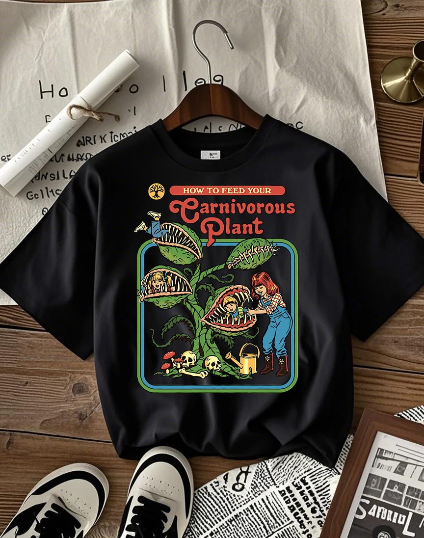 How To Feed Your Earnivorous Plant Prints T-Shirt Damen Sommer Trendige T-Shirts Loses mehrfarbiges Top Baumwolle All-Match-Sportbekleidung