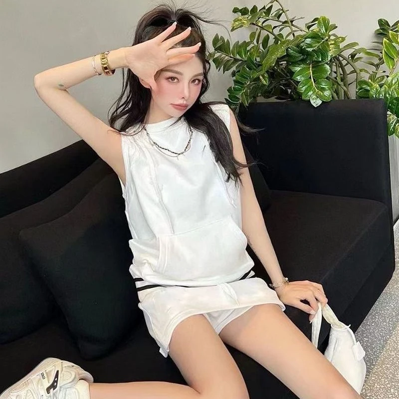 

Женские комплекты с капюшоном, модные свободные повседневные студенческие футболки без рукавов, универсальные повседневные мини-юбки с высокой талией, одежда Ulzzang