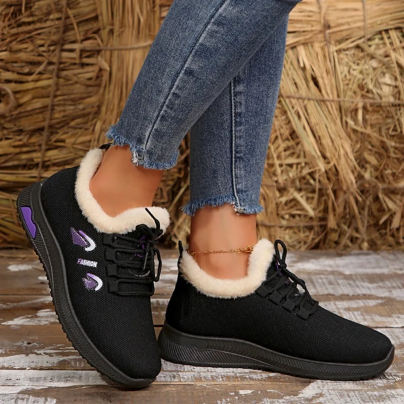 Shoes for Women 2024 Winter Plush Warm Ladies Vulcanized Shoes Casual Lace-up Outdoor Fashion Women's Sneakers Zapatos De Mujer