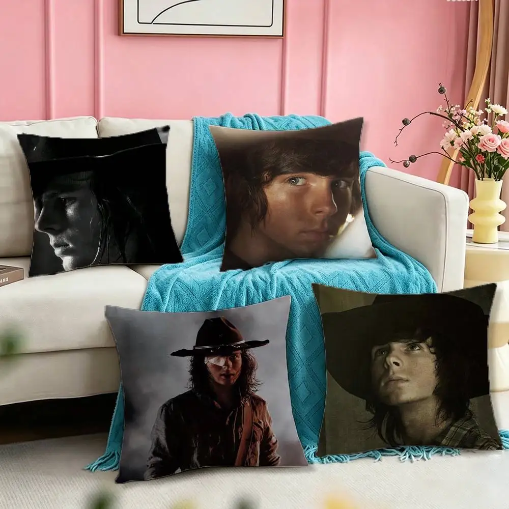 W-Walking Dead Carl G-Grimes Zombie  Square Double-Sided printed Pillow Case Bedroom Bedside Pillow Sofa Cushion Cover