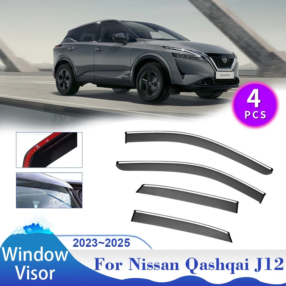 Window Visors for Nissan Qashqai J12 2023-2025, Sun Rain Guard Side Window Deflectors, Smoke Vent Shade Exterior Accessories