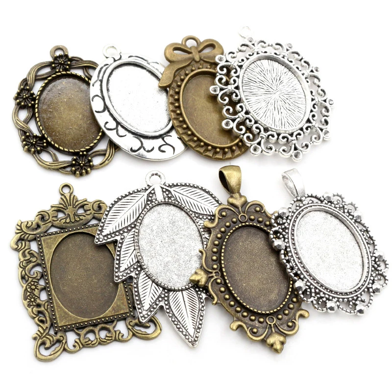 5pcs 18x25mm Inner Size Antique Silver Plated Bronze Black Fashion Style  Cameo Cabochon Base Setting Pendant necklace findings