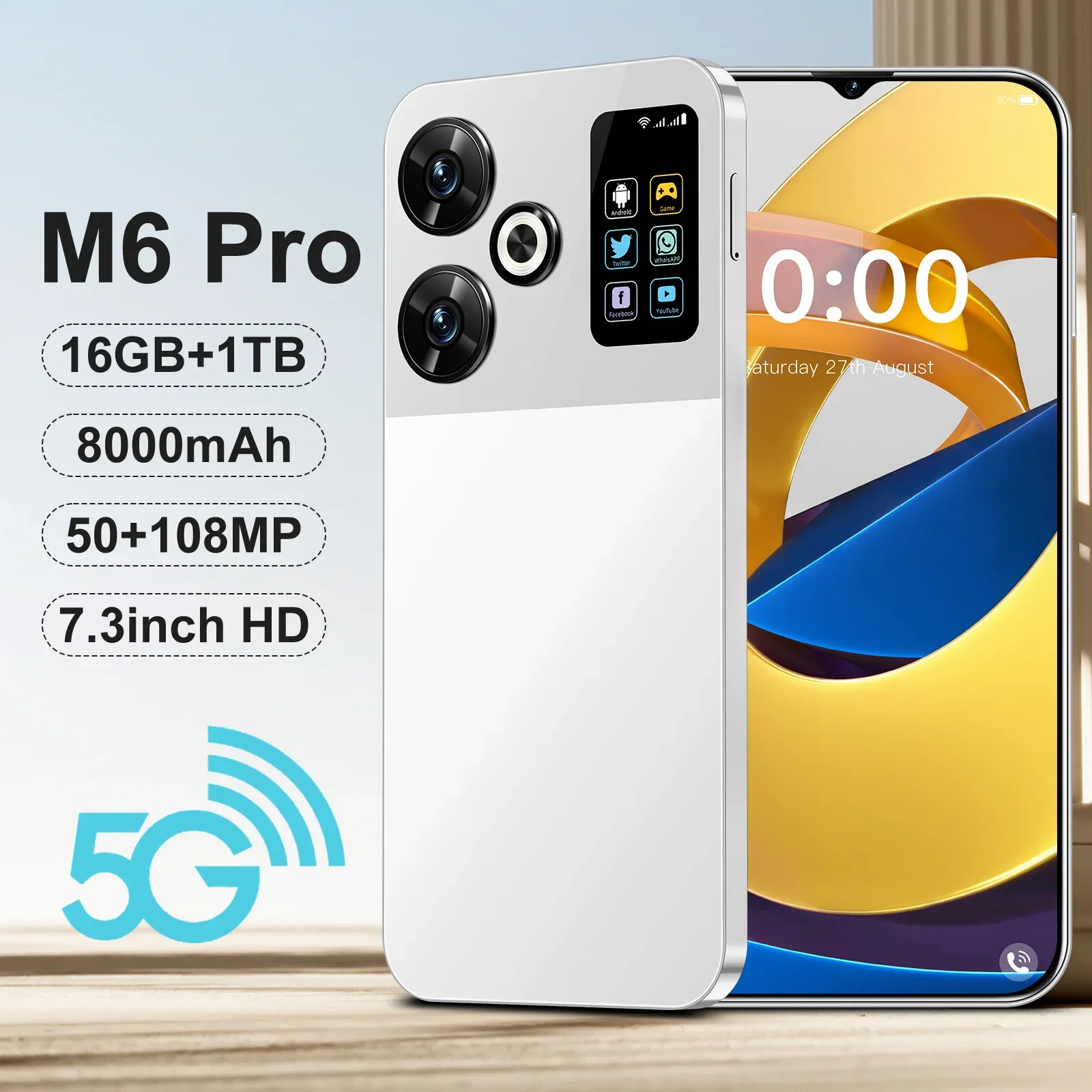 Mobile Phone M6pro Hot Model Smartphone 1+16GB Android 7.3 Inch Large Screen Cheap   S22 Ultra Smart Android