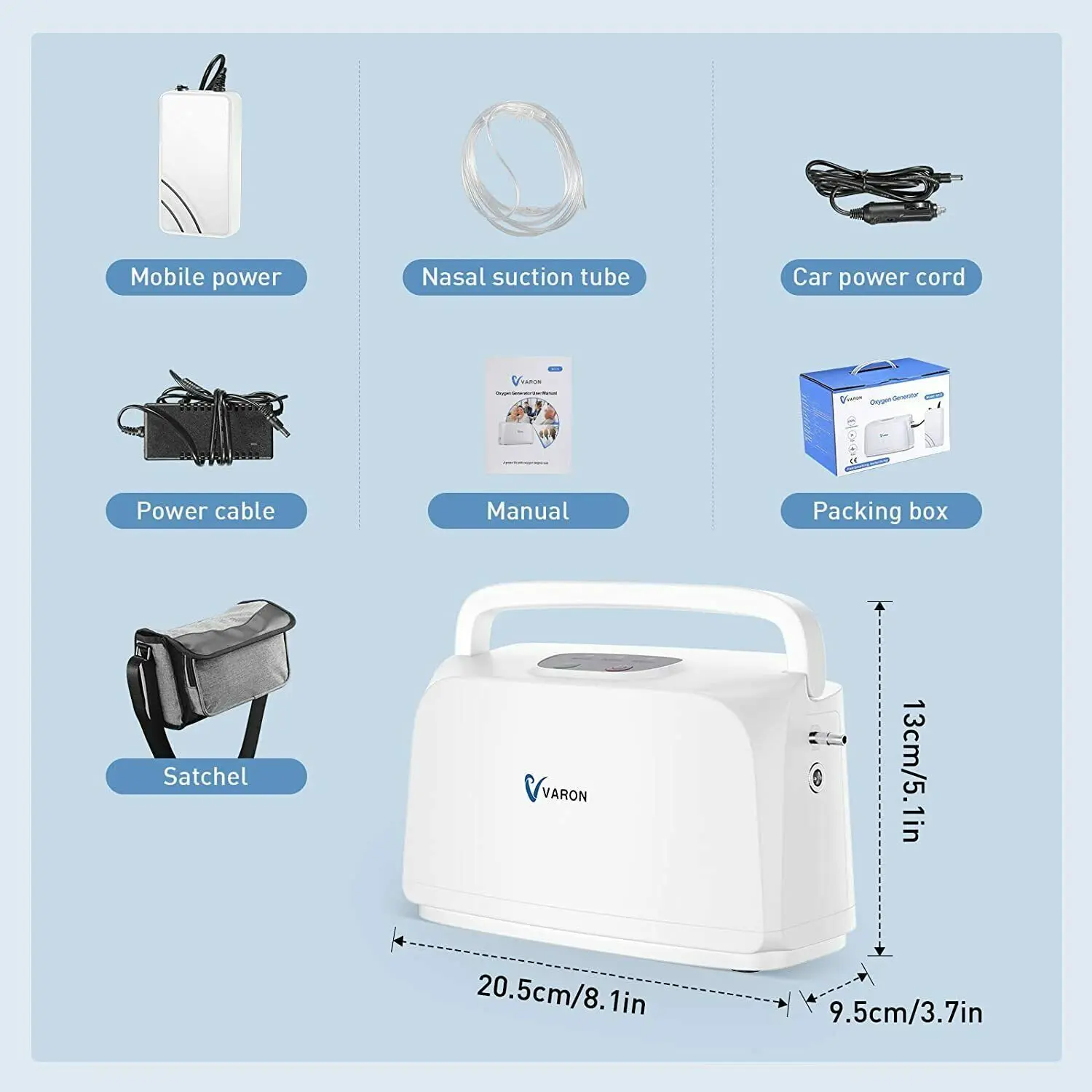 VARON NT-03 3L/min 32,5 ± 2,5% draagbare zuurstofmachine met batterij en zakken Zuurstofconcentratie Pulszuurstoftoevoer - afbeelding 1