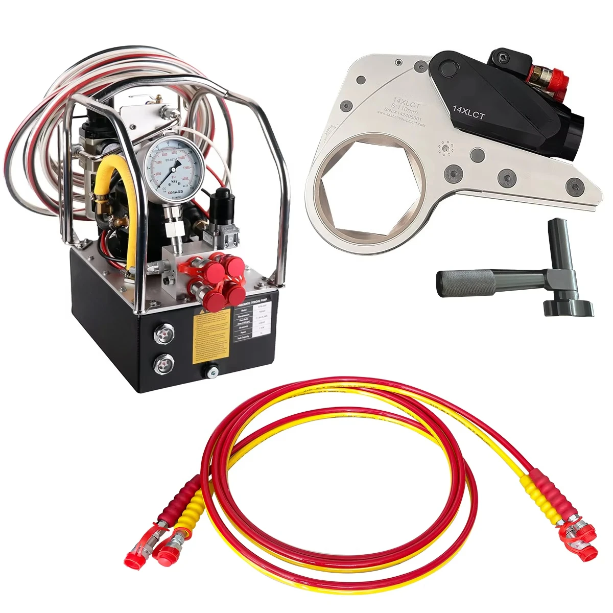 Complete Set Sale 16245Nm Hollow Wrench Ratchet Cassette Low Profile Hydraulic Torque Wrench With 3-Stage Pneumatic Pump