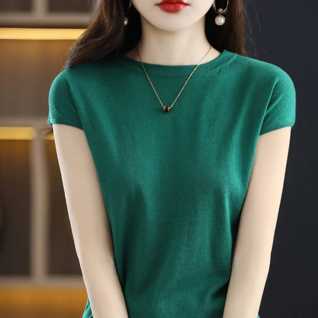 

Women's Slim Fit Vest Sleeveless Wool Blend round Neck Knitwear Short-Sleeved Top for Spring And Summer