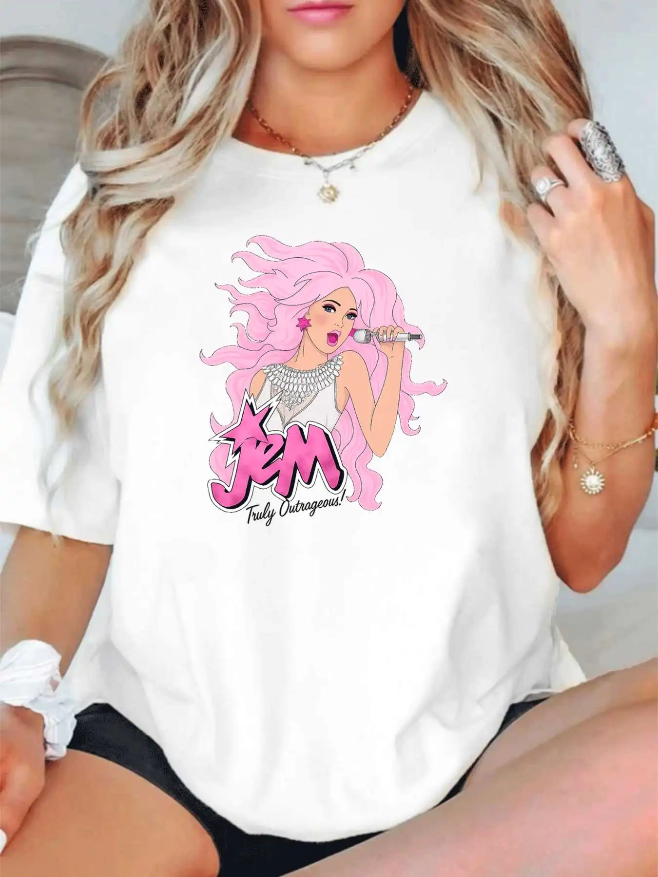 

【1141793】Женская футболка больших размеров с круглым вырезом, короткими рукавами-полурукавами на резинке и модными принтами