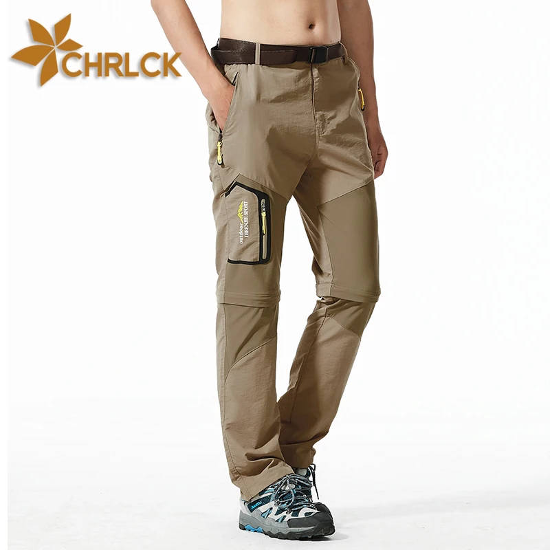 CHRLCK Men\'s Waterproof Hiking Pants Spring Summer Quick Drying Short Trousers Men Detachable Breathable Fishing Camping Pants