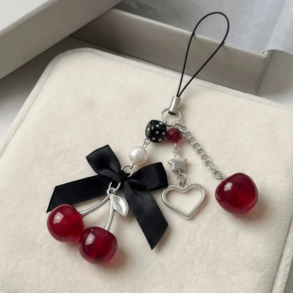 Black Cherry Cherry Keychain Strawberry Bow Lightweight Phone Charms Strap Star Heart Alloy Water Bottle Pendant Fashion Decor