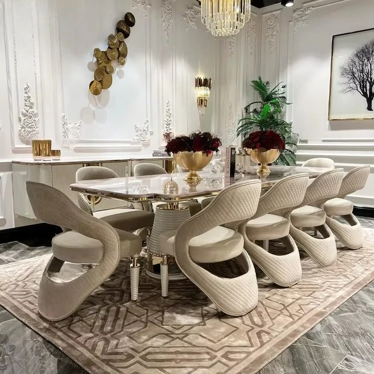 Dining Room Furniture High End Villa Dining Table Sets with Chairs Marble Top Dining Table
