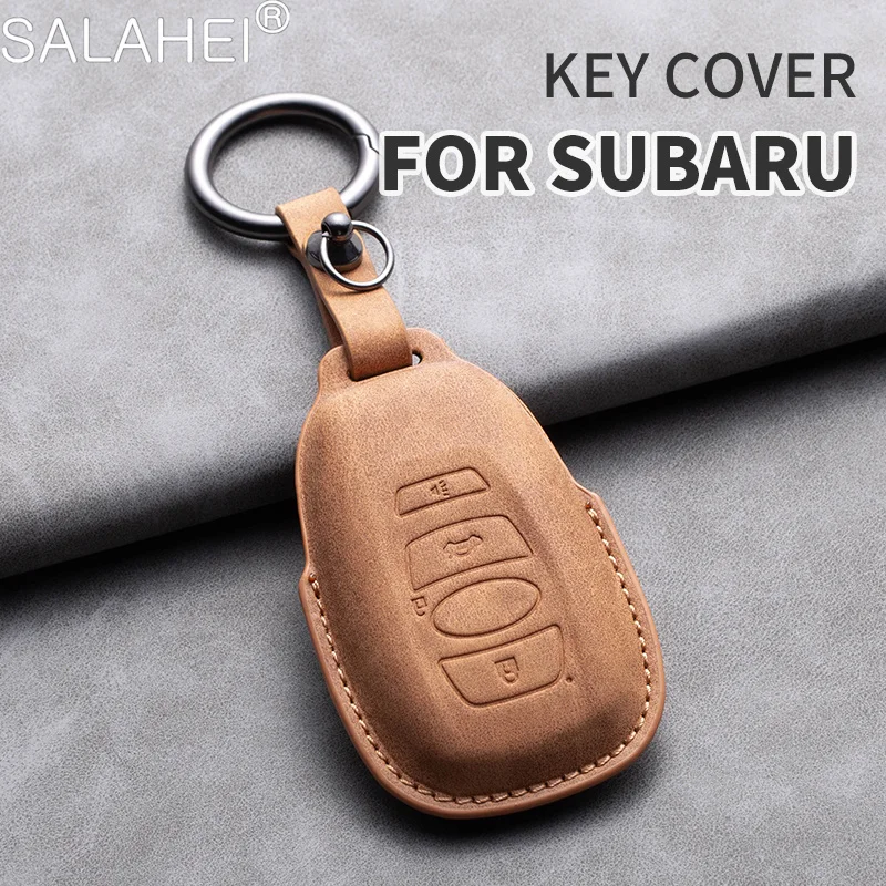 

Sheepskin Leather Car Key Case Cover Shell Protector Holder for Subaru XV BRZ Forester 2019 Legacy Outback Keychain Accessories