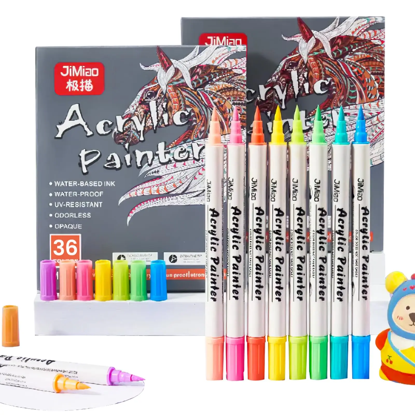 

36 Color Acrylic Paint Pens Set Dual Tip Brush and Fine Point MarkerCeramics Glass Wood Fabric Canvas Porcelain Metal Painting