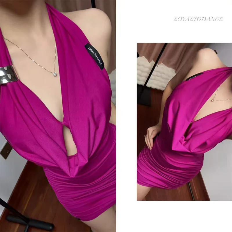 

Сексуальные комплекты одежды для латинских танцев, женский костюм для выступлений, топы с лямкой на шее, мини-юбка, одежда для танцевальной практики румбы, ча-ча, DNV24662