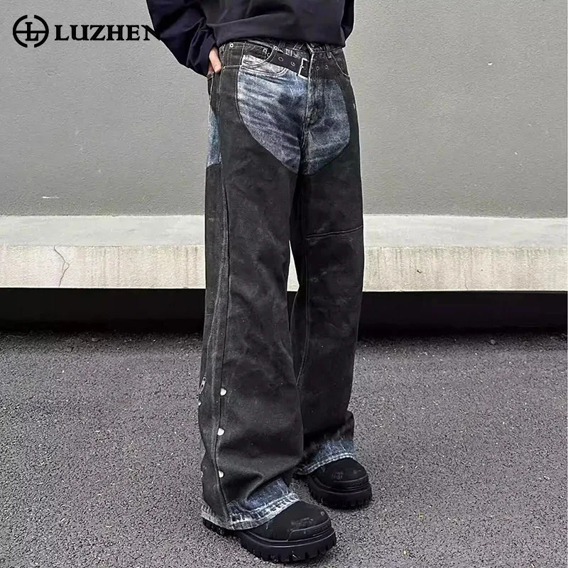 

LUZHEN, прямые джинсы с индивидуальным контрастным дизайном, мужские прямые джинсы, новинка 2025, уличная одежда, тонкие повседневные джинсовые брюки, мужские JY3604