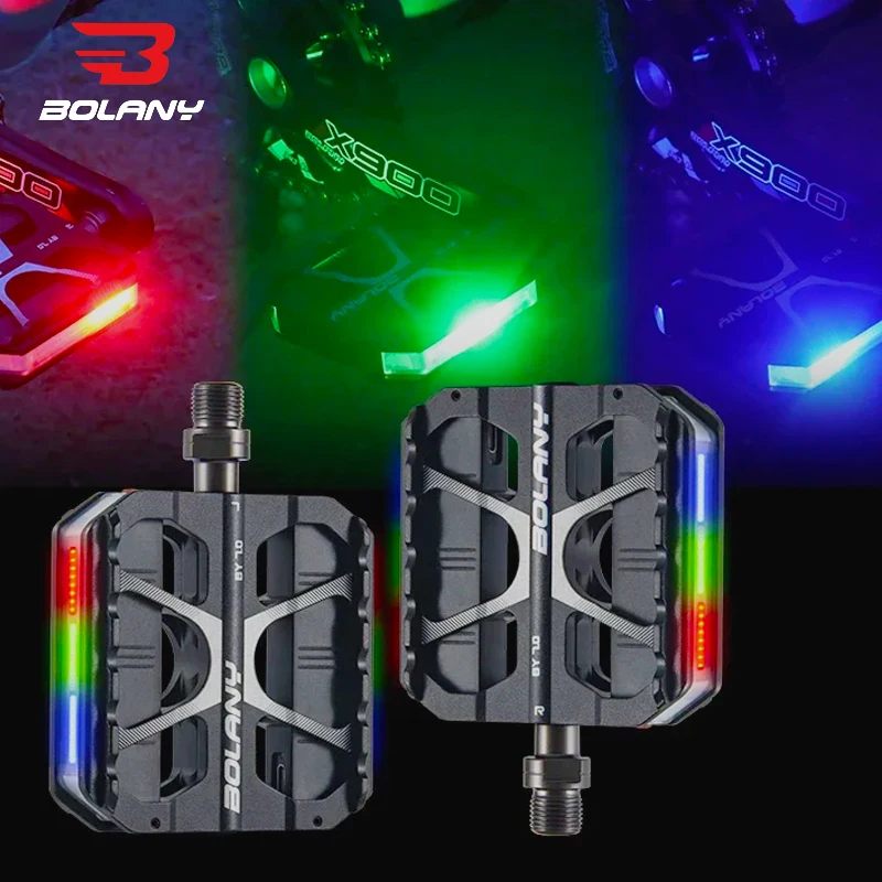 دواسات دراجة LED قابلة للتعديل من BOLANY 7.0: Al Alloy، مجوفة مضادة للانزلاق، محاملين، لركوب الدراجات الليلية MTB