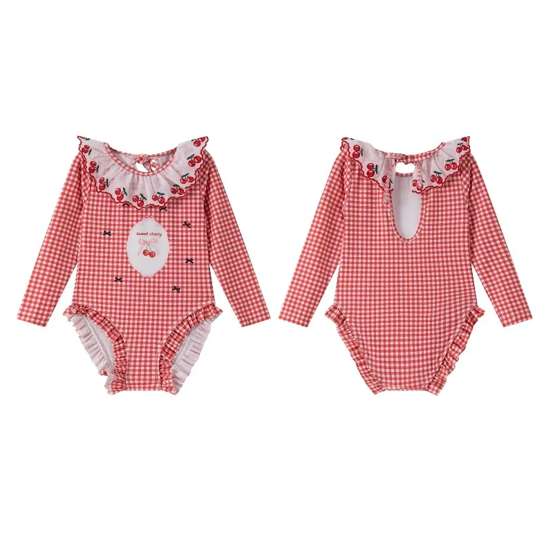 

Girls One Piece Swimsuit Quick Dry Stretchy Long Sleeve UPF50+ Sun Protection Ruffle Open Back Cute Toddler Beach Bathing Suit