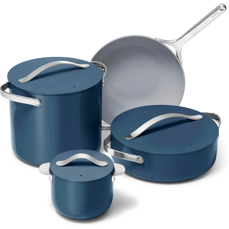 Cookware+ Collection - Specialty Cookware Set - Petite Cooker, Stir Fry Pan, Rondeau, & Stock Pot - 3 Lids & Storage