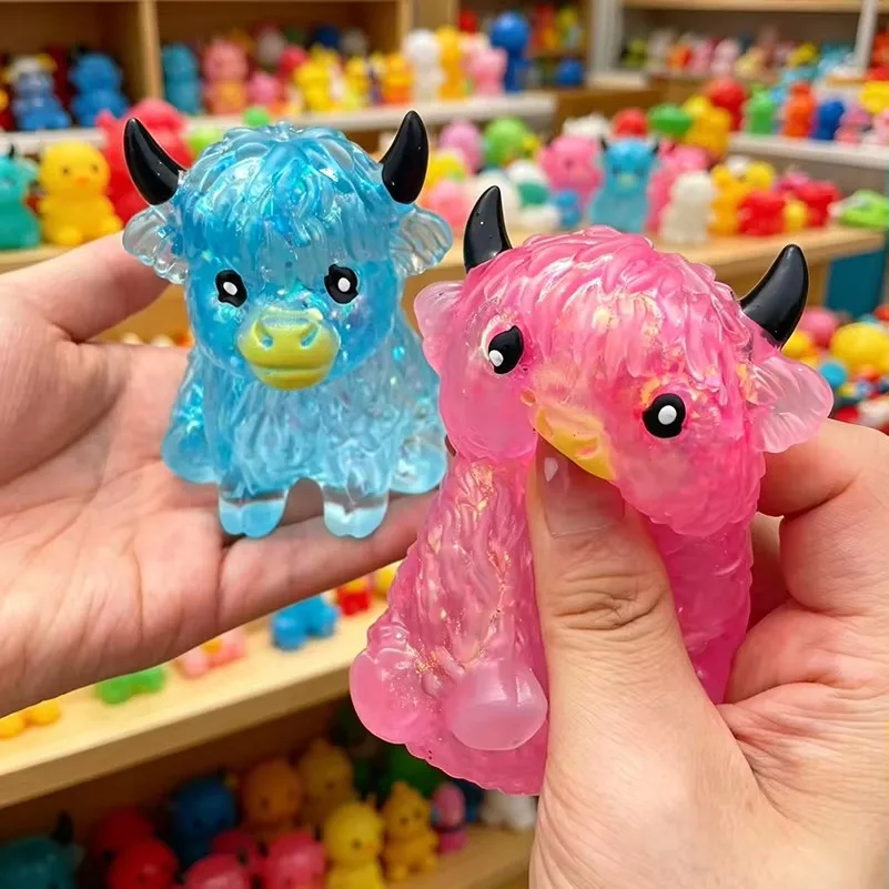 Sparkling Maltose Soft Cute Highland Cow Animal Toy Soft TPR Sensory Squeezing Toy Slowly Rising Stress Relieving Anxiety Toy