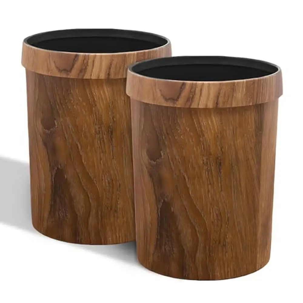 

Набор мусорных баков в стиле ретро с древесным зерном, круглая мусорная корзина 3,4 галлона, эстетическая корзина, 2 упаковки, мусорное ведро для спальни