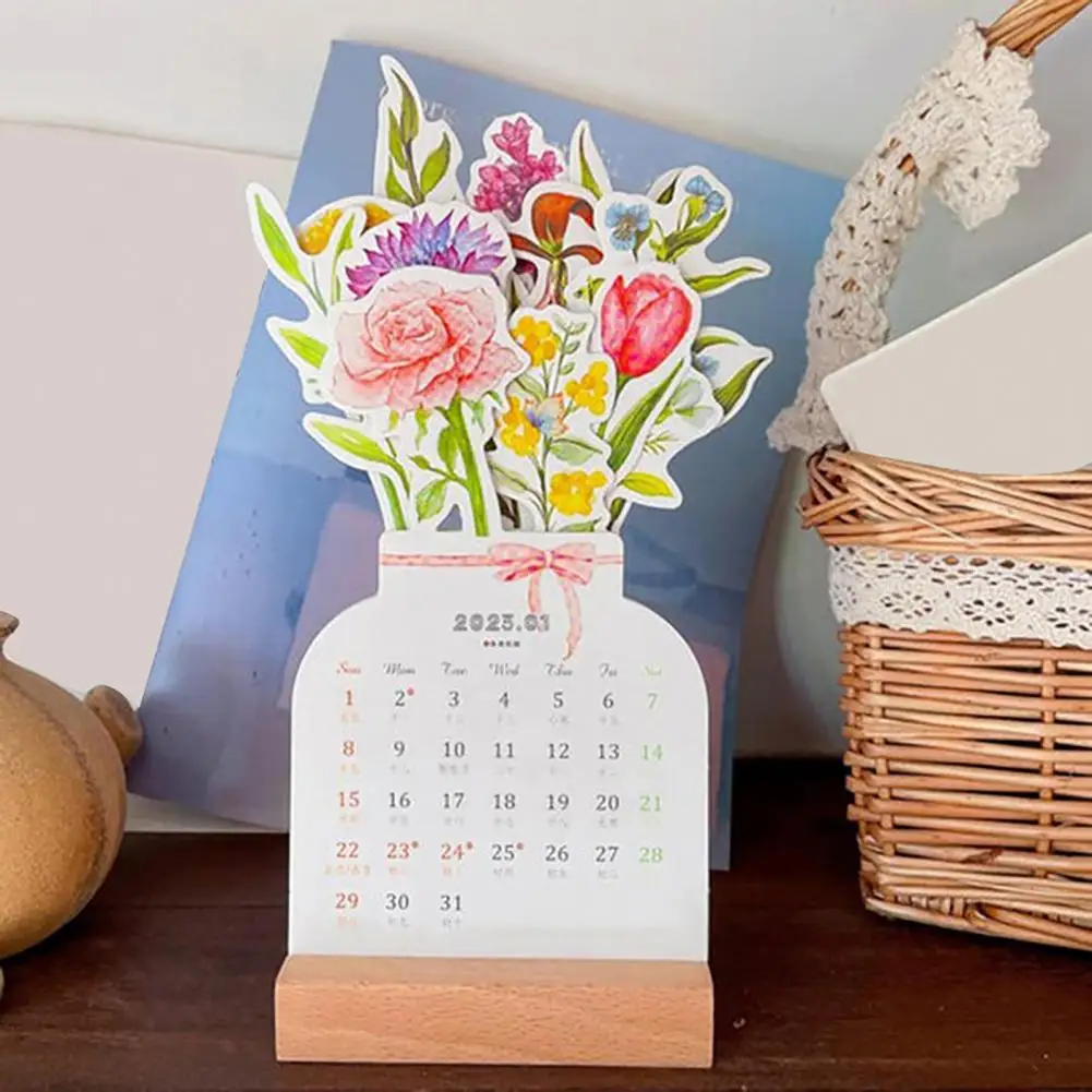 2024 Bloemige Bloemen Bureaukalender Creatieve Bloemenkalender Mooie Bloemenbureau Decor Serie Houten Kalender