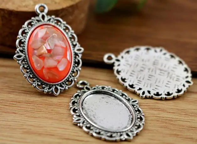 10pcs 13x18mm Inner Size Antique Silver Plated Rose Gold Color Cameo Cabochon Base Setting Charms Pendant Necklace Findings