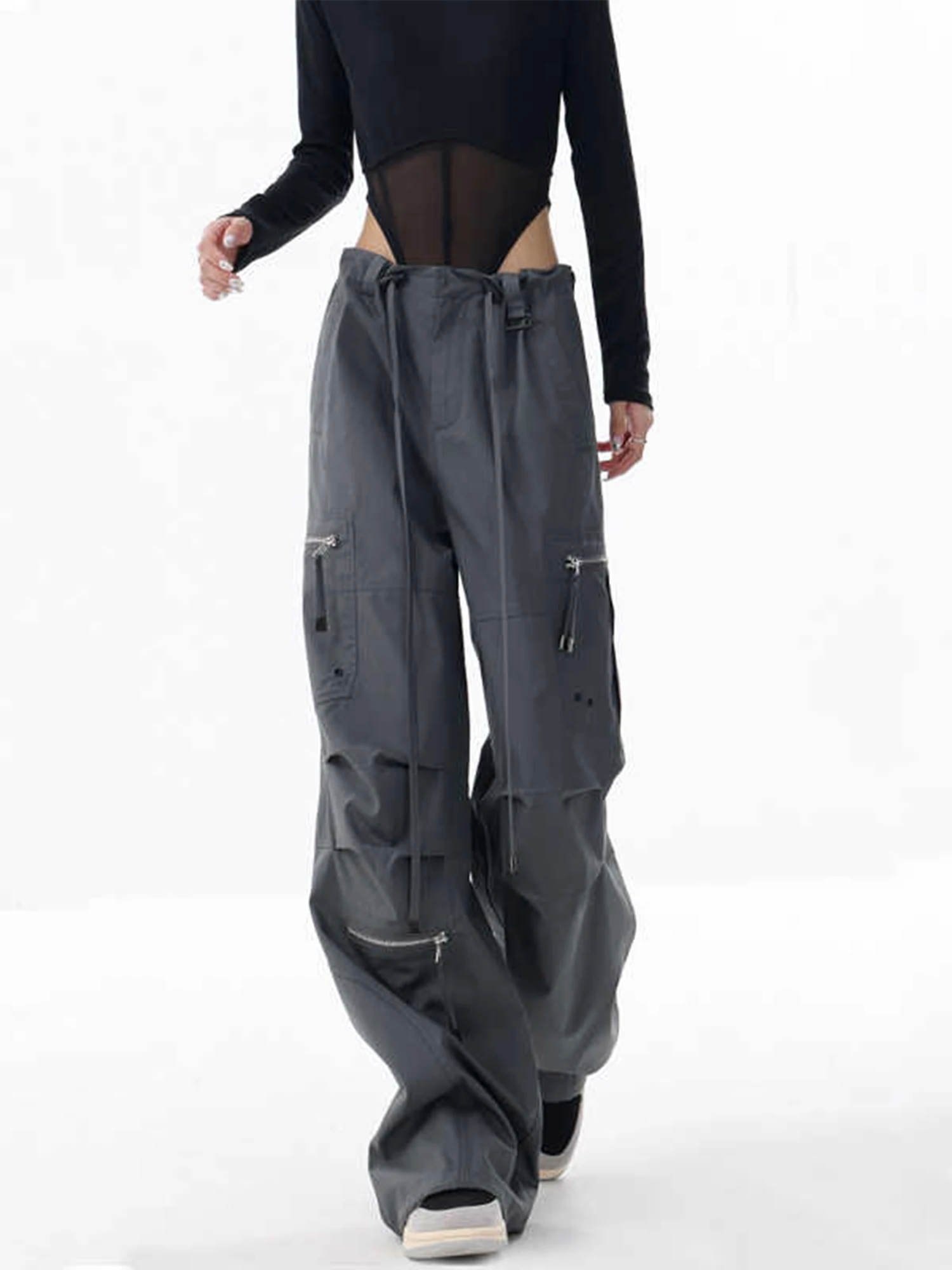 Pantalones Cargo holgados grises para mujer, pantalones de chándal Vintage Y2k, pantalones de paracaídas, pantalones Grunge estilo japonés de los años 2000, ropa de verano 2025
