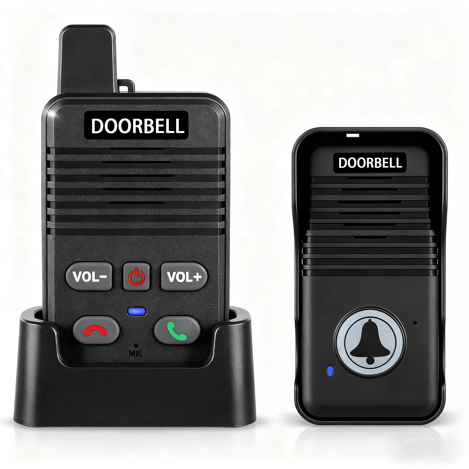 Wireless Intercom Doorbell, Long Range, 2 Way Communication System for Home, Black, 1 pack