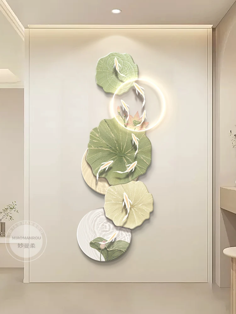 Nine Fish Painting Decoration Corridor Corridor Cream Wind Belt LED Light Mural Simple and Fresh Hanging Painting