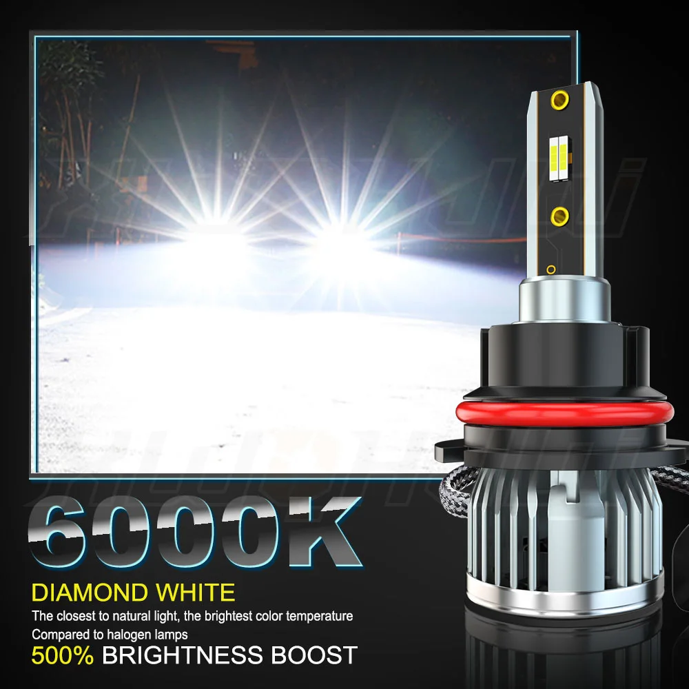 XWQHJW 2PCS Car lights 9007 Super Bright LED Headlights High Low Beam Fog Light Bulb White Minisize Car accsesories