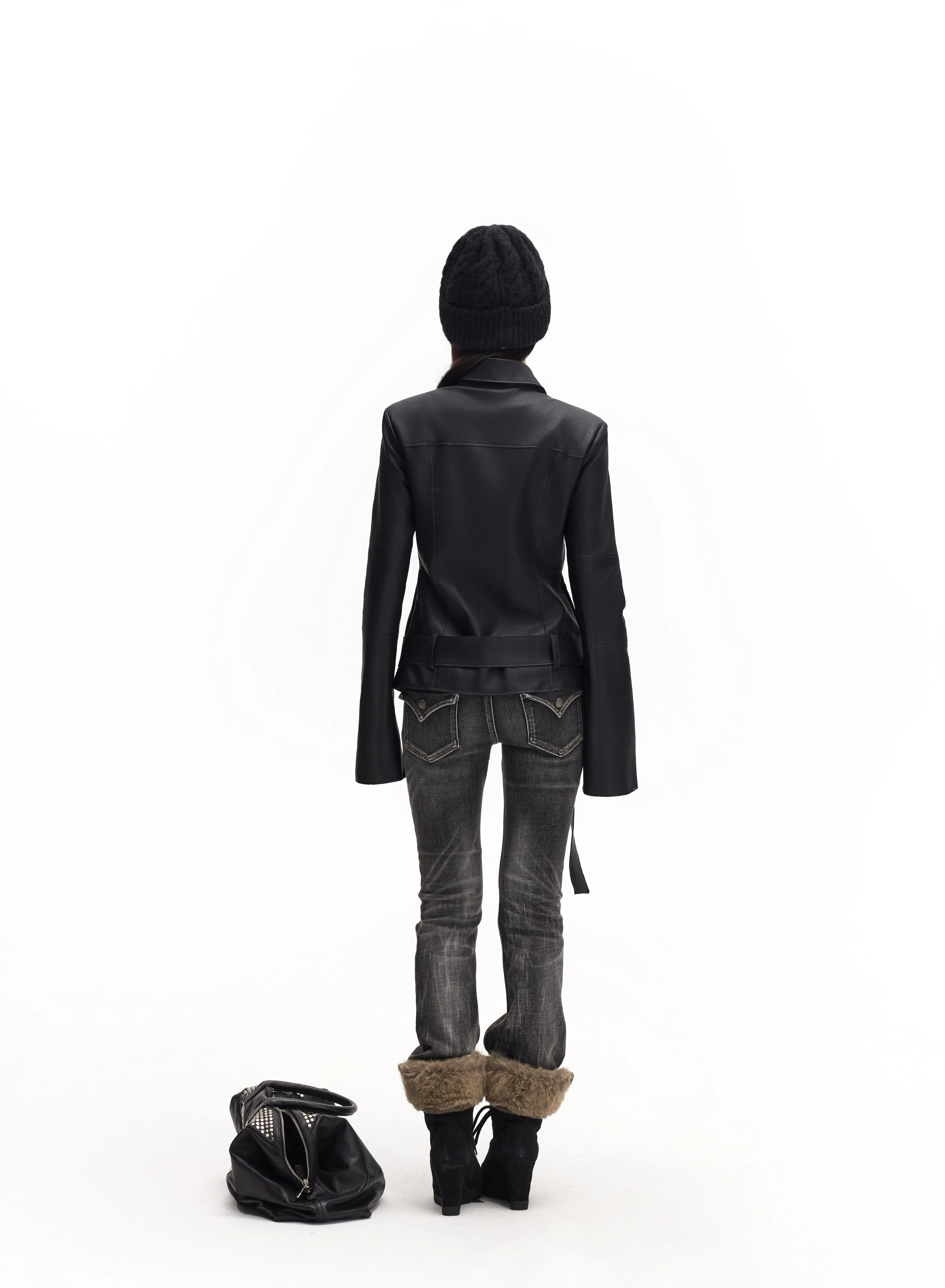 Lautaro Spring Autumn Cool Handsome Soft Black Pu Leather Jacket Women Long Sleeve Double Zippers Luxury Clothes Runway Fashion