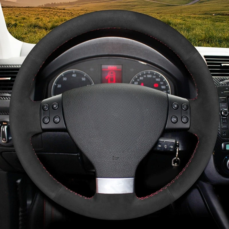 

Soft Black Genuine Leather Suede Car Steering Wheel Covers For Volkswagen VW Golf 5 (V) Golf Plus Passat Variant Tiguan Touran
