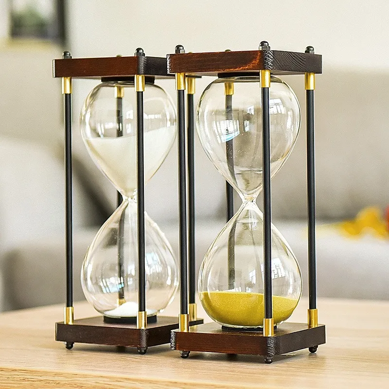 1pack Large Hourglass Timer 60 Minute, Decorative Wooden Sandglass, Black&multiple Colors of Sands